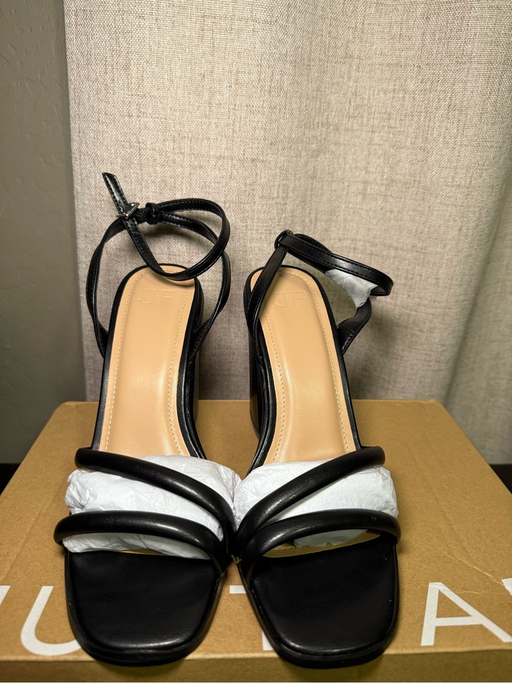JustFab Black Strappy Square-Toe Heels